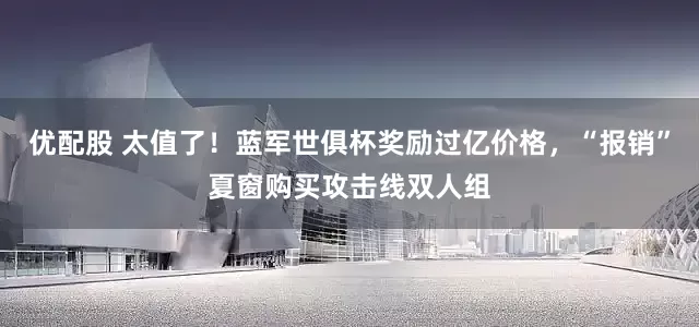 优配股 太值了！蓝军世俱杯奖励过亿价格，“报销”夏窗购买攻击线双人组
